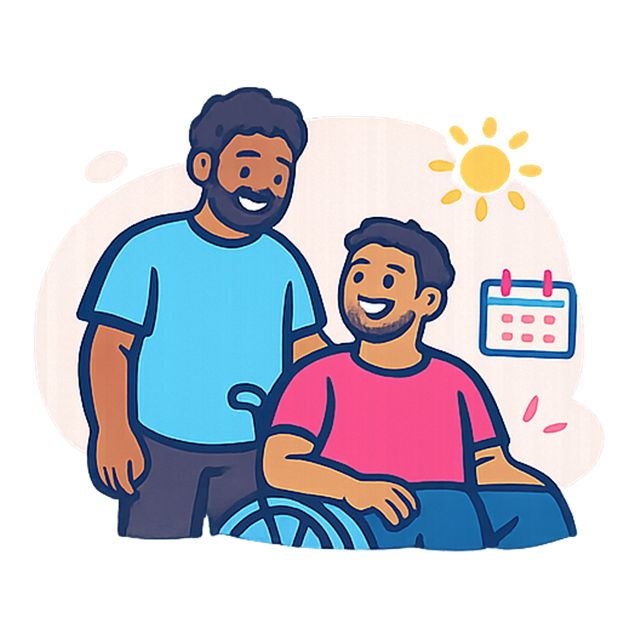 Step 3: Start your support, a support worker beside a participant who uses a wheelchair